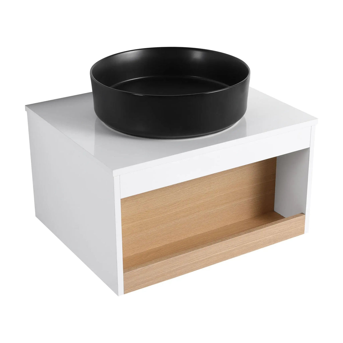 Floating Bathroom Vanity | Round Glossy Sink | Wall Mounted | Compact Design