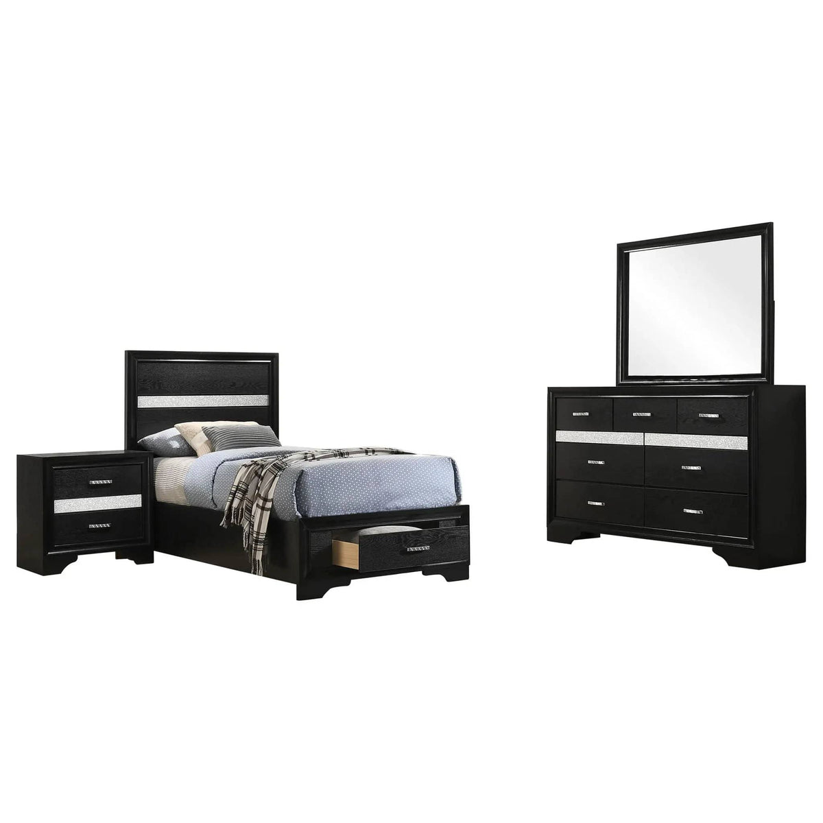 Miranda 4-piece Twin Bedroom Set | 4-Piece Set | Bedroom Furniture | Black