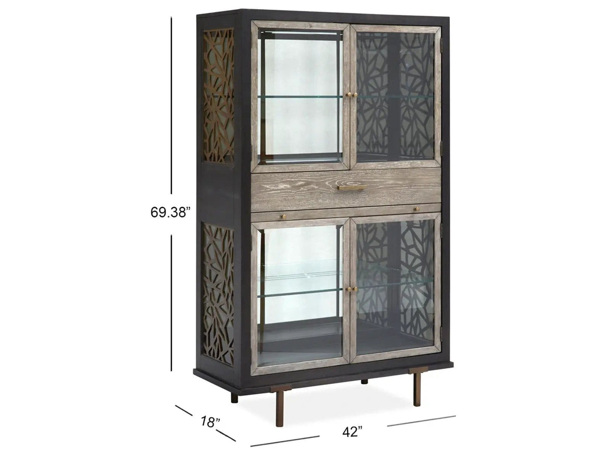 Ryker Display Cabinet | 18 x 42 x 69.38 in | Oak Veneer & Tempered Glass | Nocturn Black And Coventry Gray
