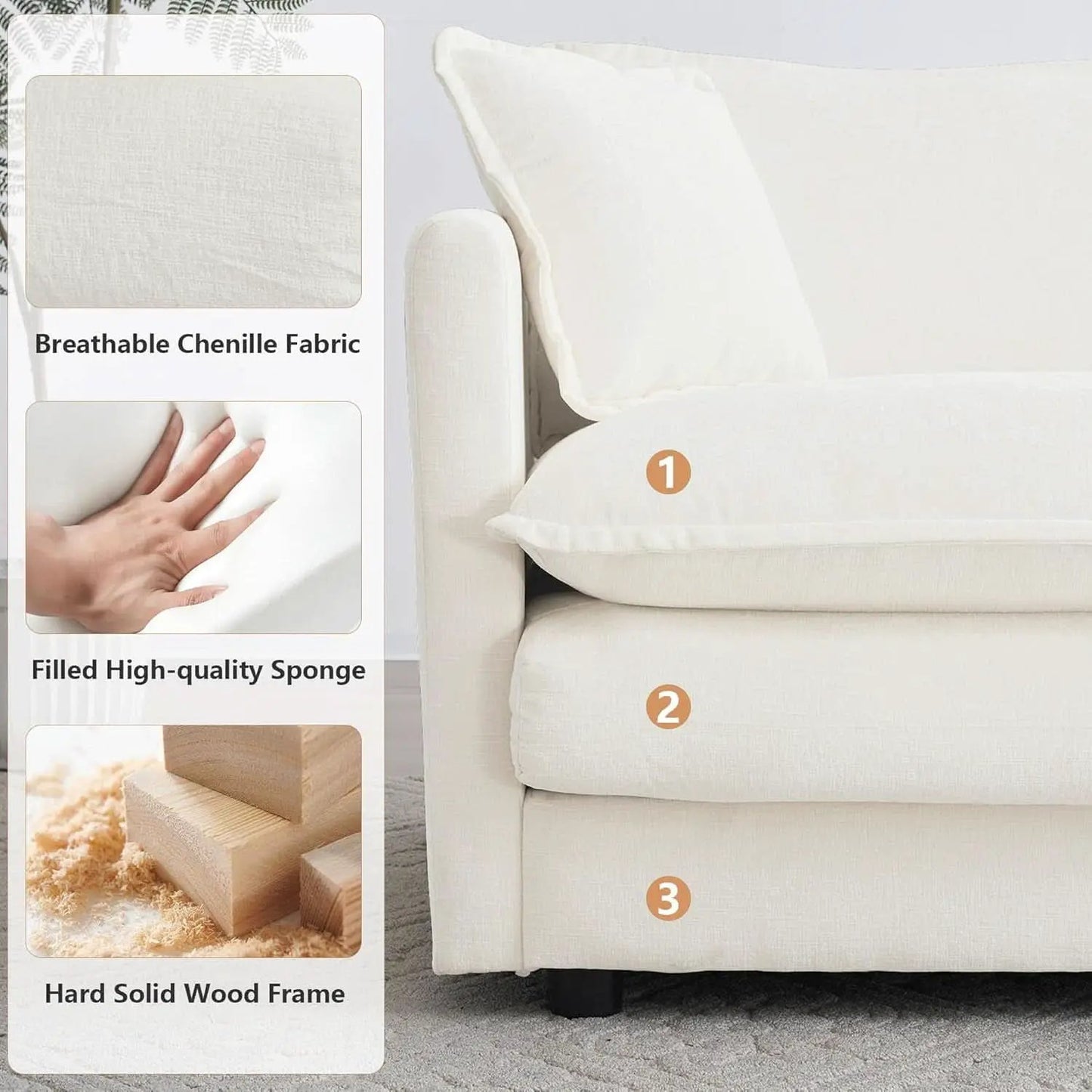 3 Piece Sofa Set Beige Chenille With 7 Pillows Living Room from PriceLows™