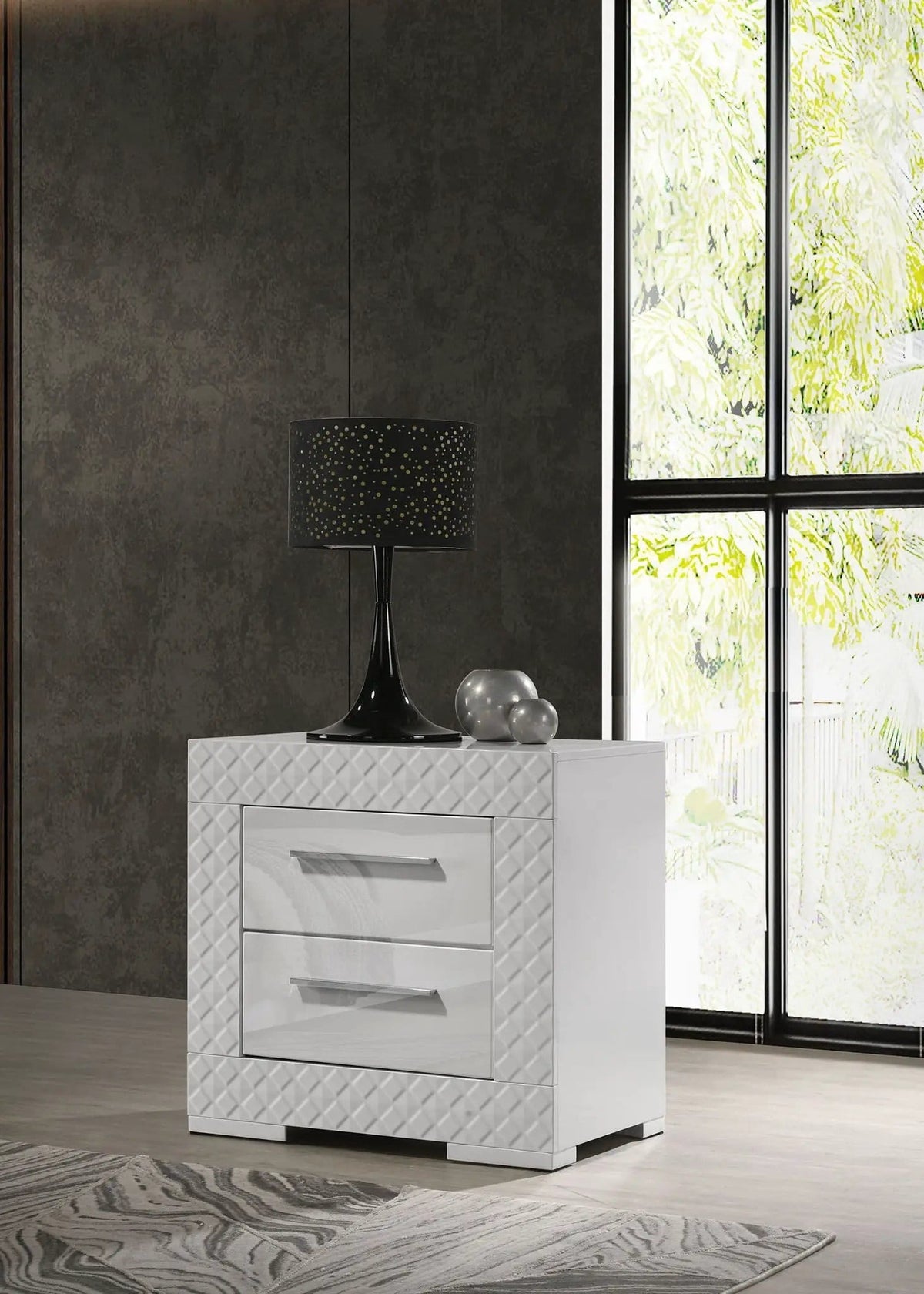 Ives 2-drawer Nightstand Bedside Table White High Gloss | 25.5 x 15.5 x 24.5 in | 2-Drawer | Bedroom