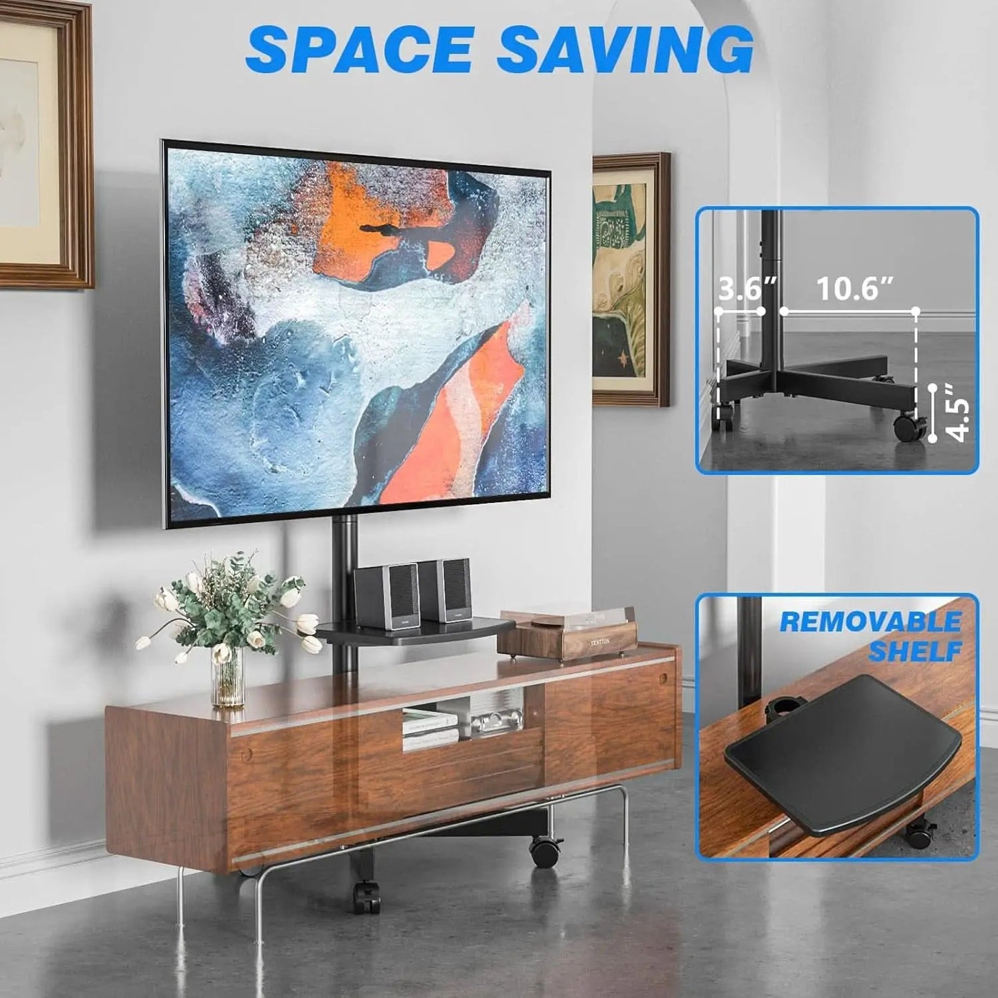 Mobile TV Cart 23-60 Inch TVs, Height Adjustable Wheels from PriceLows™