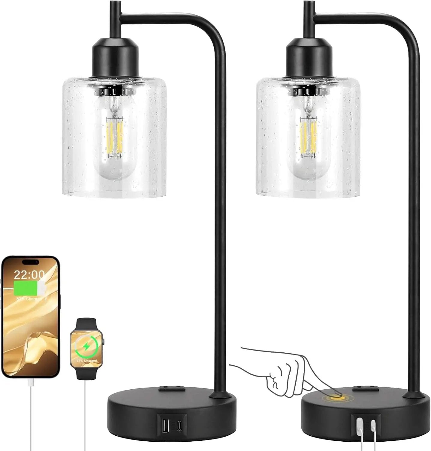 Industrial Touch Table Lamps 2 Pack Black 3 Way Dimming from PriceLows™