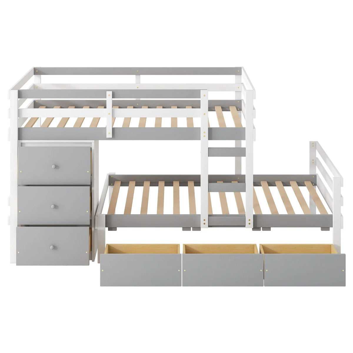 Solid Pine Loft Bed | Six Rolling Drawers | Ladder Included