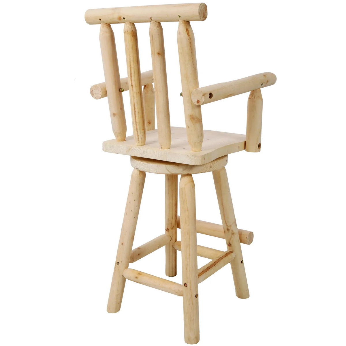 Rustic Bar Stool | 360 Degree Swivel | Fir Wood | Wide Armrest