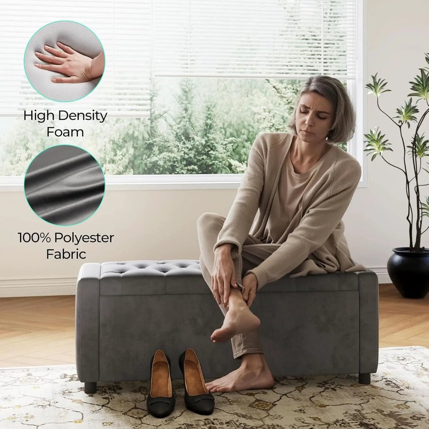 50 Inch Grey Luxurious Upholstered Storage Ottoman from PriceLows™