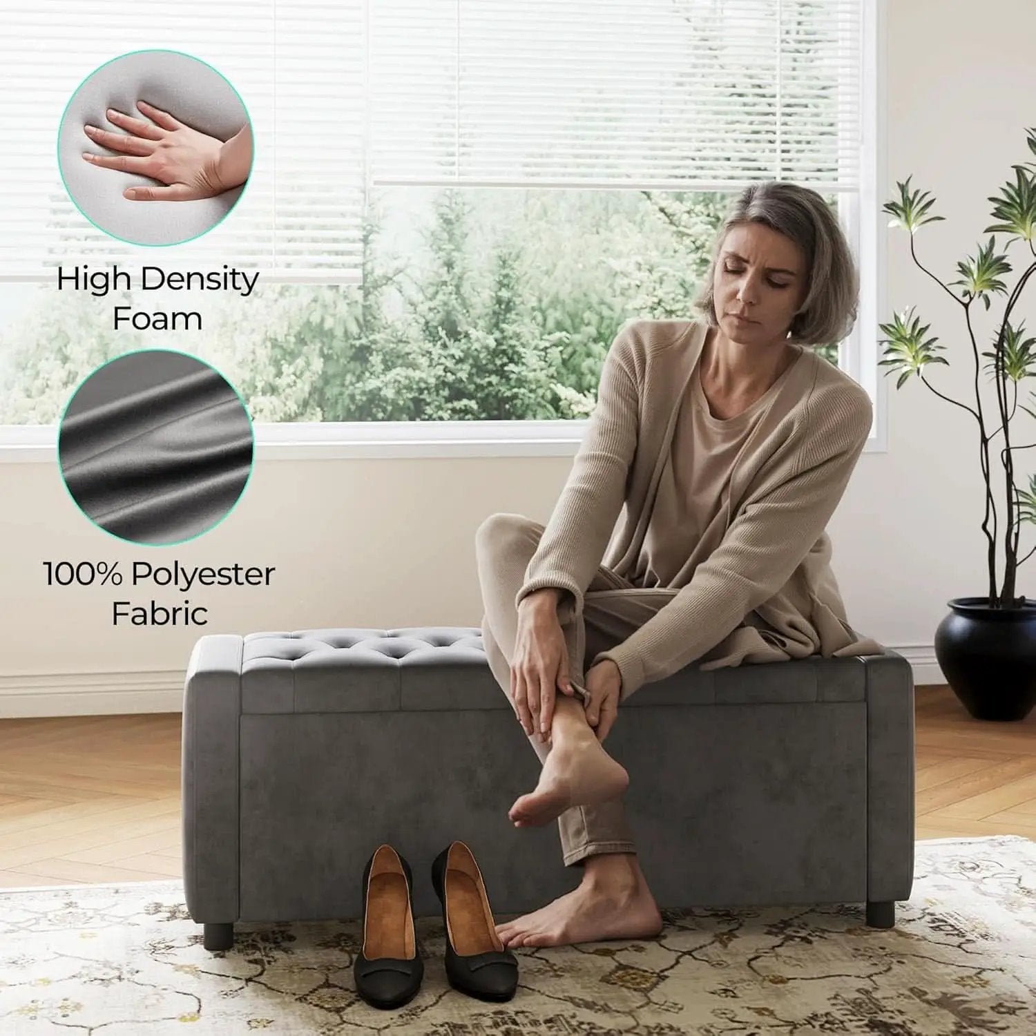 50 Inch Grey Luxurious Upholstered Storage Ottoman from PriceLows™