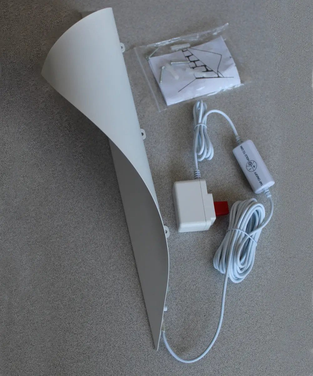 LED Corner Light | 18 Inch Height | White Curved Metal | Big Reveal Design