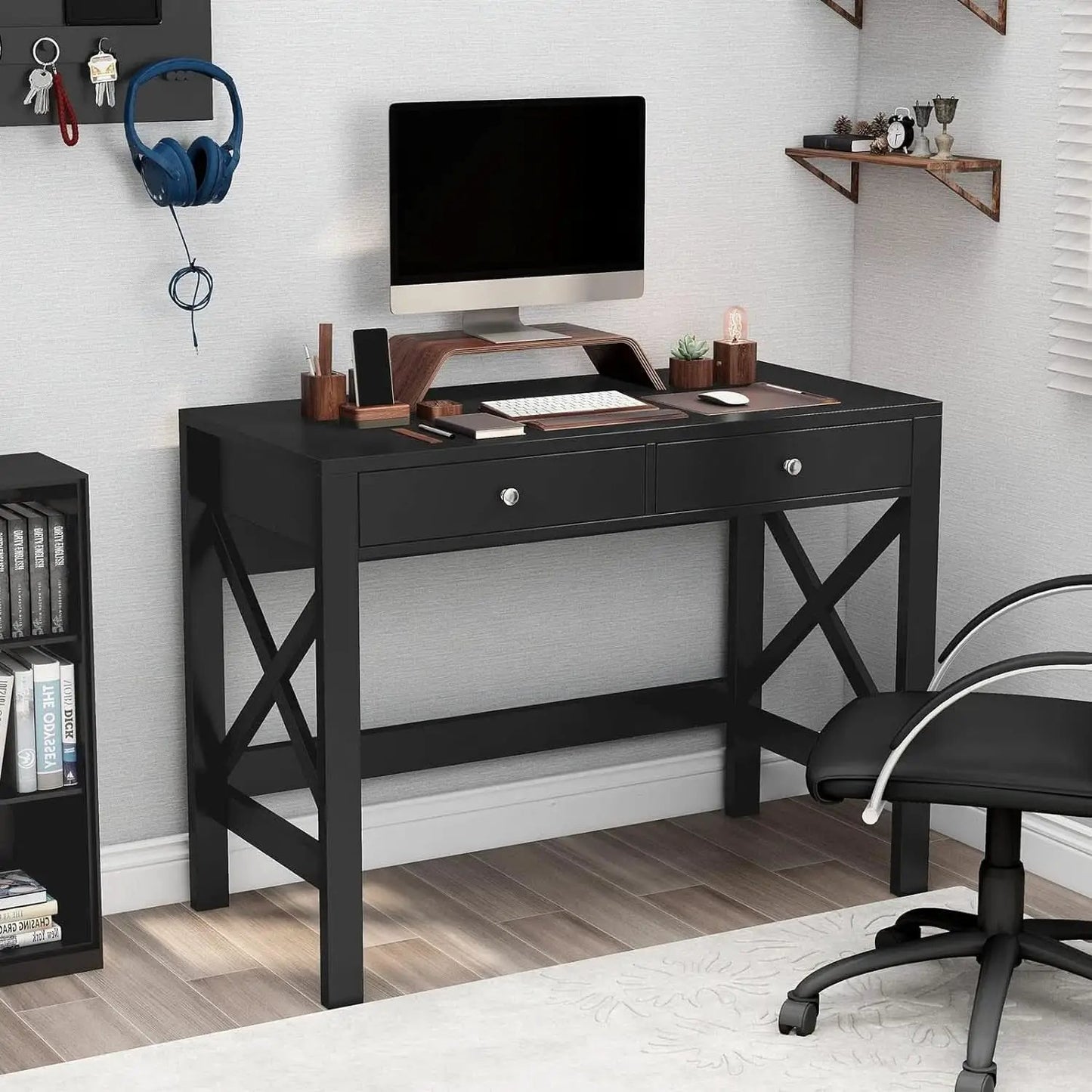 Black Home Office Desk With Drawers And Vanity Table from PriceLows™
