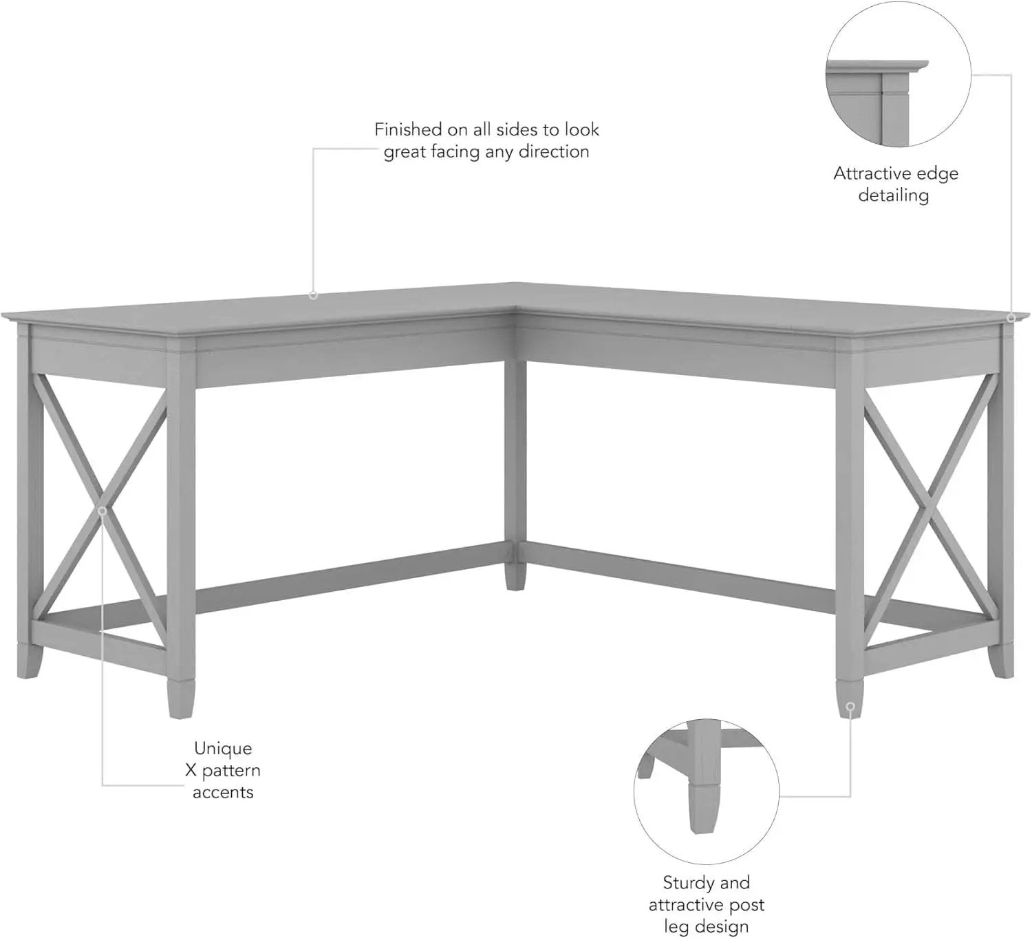 Bush Furniture Key West 60W L Shaped Desk Cape Cod Gray from PriceLows™