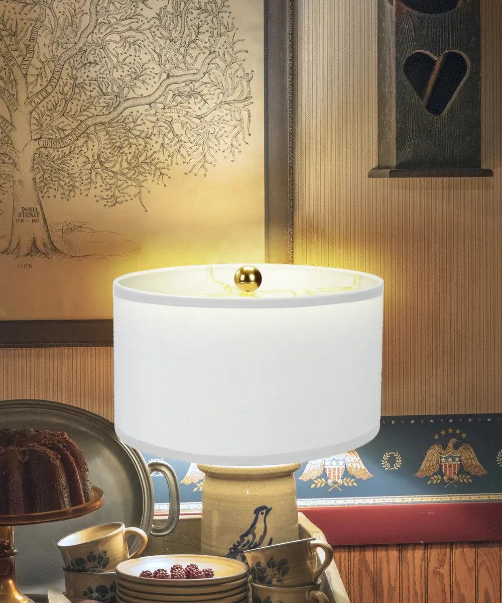 Drum Lampshade | White Linen | Shallow Design | 18 Inch Round