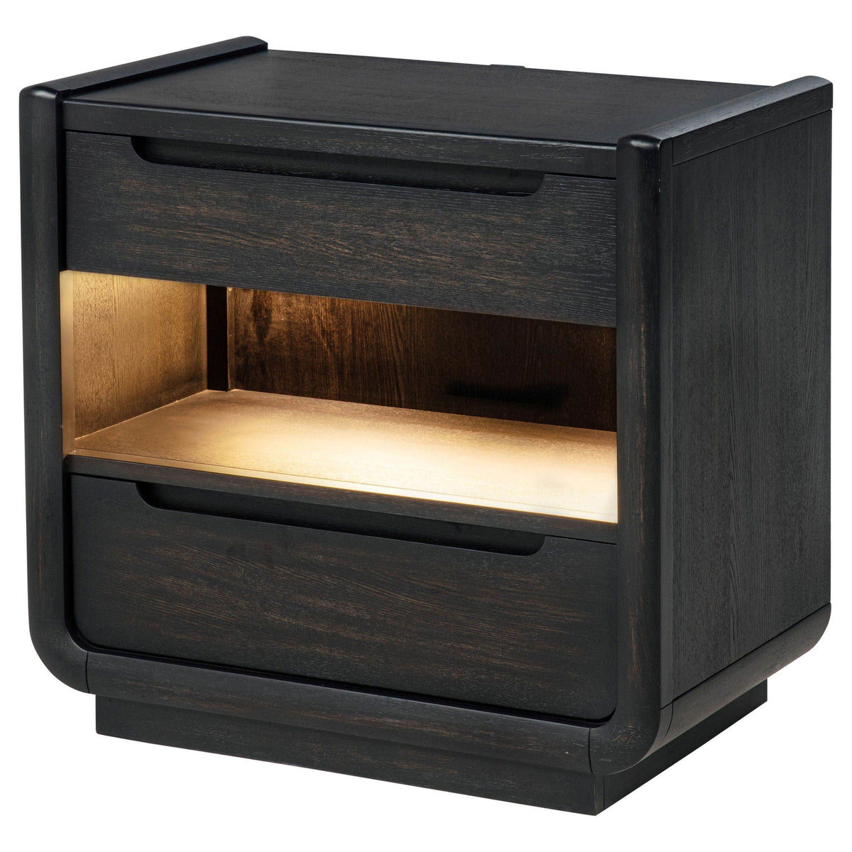 Leandro 2-drawer LED Nightstand with USB Burnished Nightstands w/ Charging Station | 28 x 17 x 26.5 in | 2-Drawer | Black