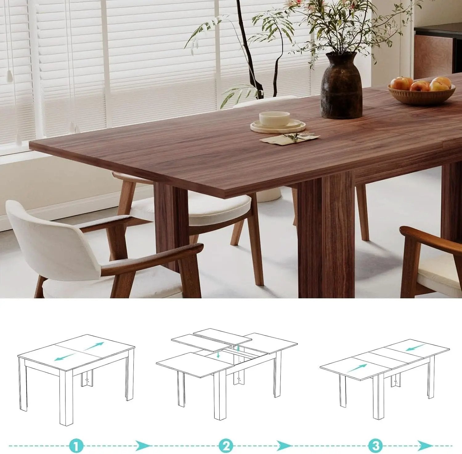 Expandable Dining Table For 6 To 8 Seater Brown Engineered Wood from PriceLows™