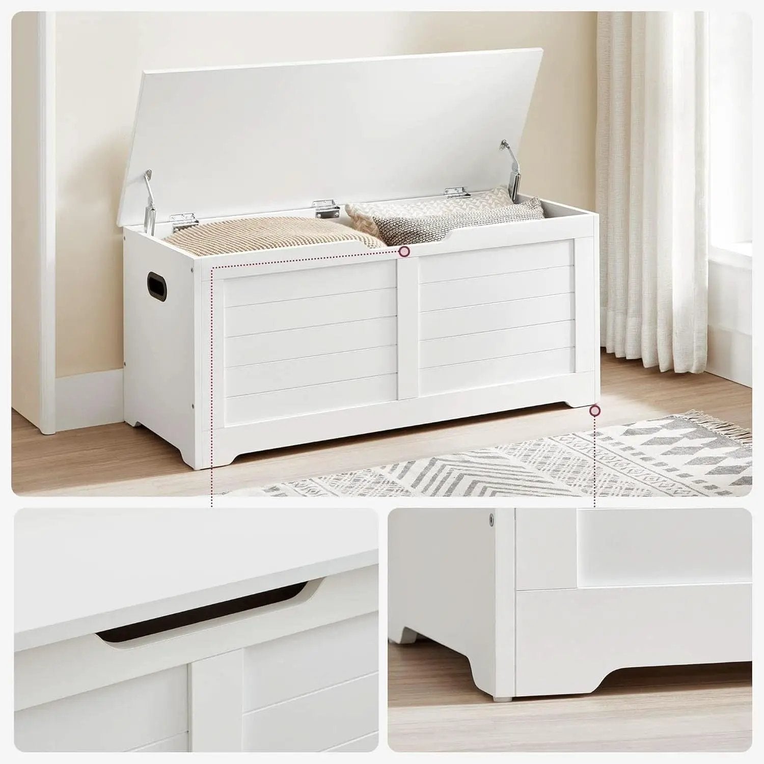 Cloud White LargeCapacity Storage Bench Hinges Chest from PriceLows™