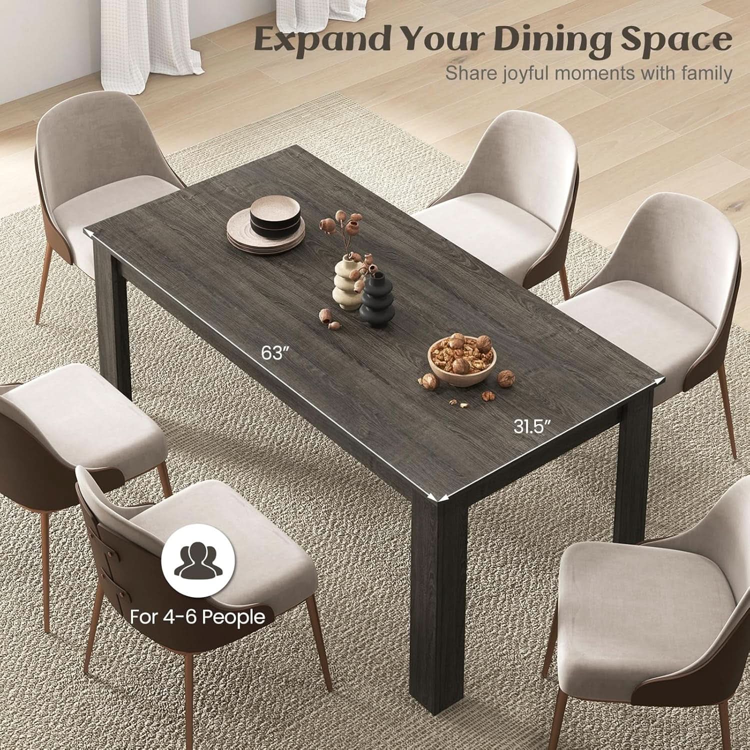 Grey 63 Inch Dining Table Farmhouse Kitchen Center Table from PriceLows™