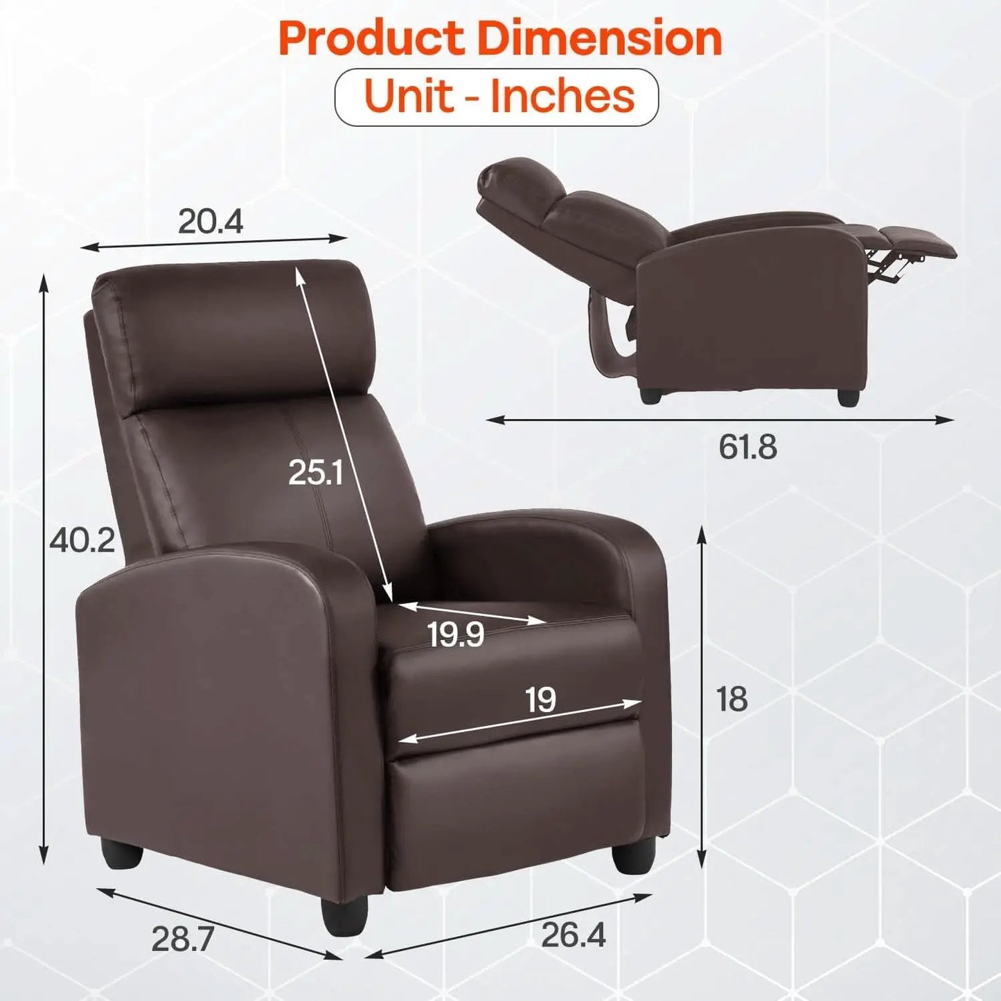 Leather Brown Recliner Chair Massage With Lumbar Support from PriceLows™