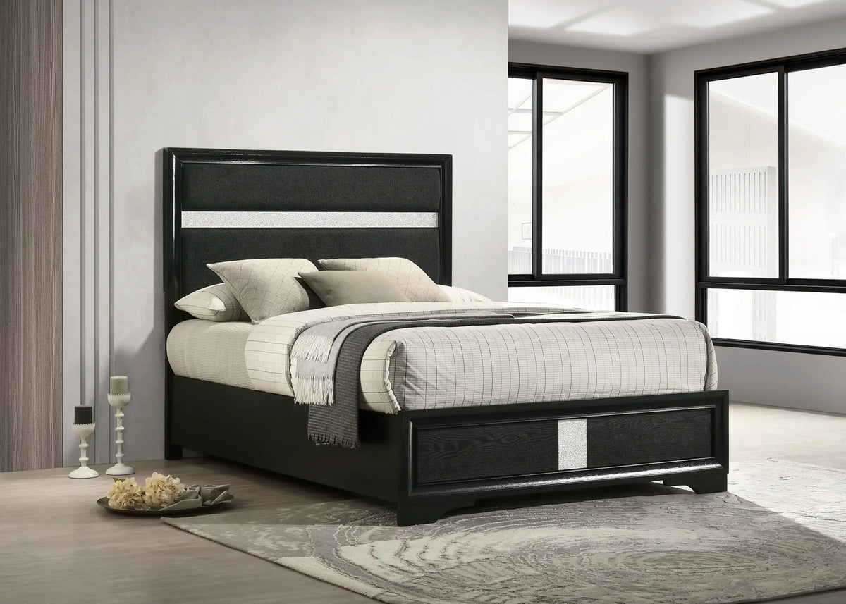Miranda 54-inch Upholstered Full Panel Bed | 57.25 x 78.5 x 53.75 in | Fabric | Black