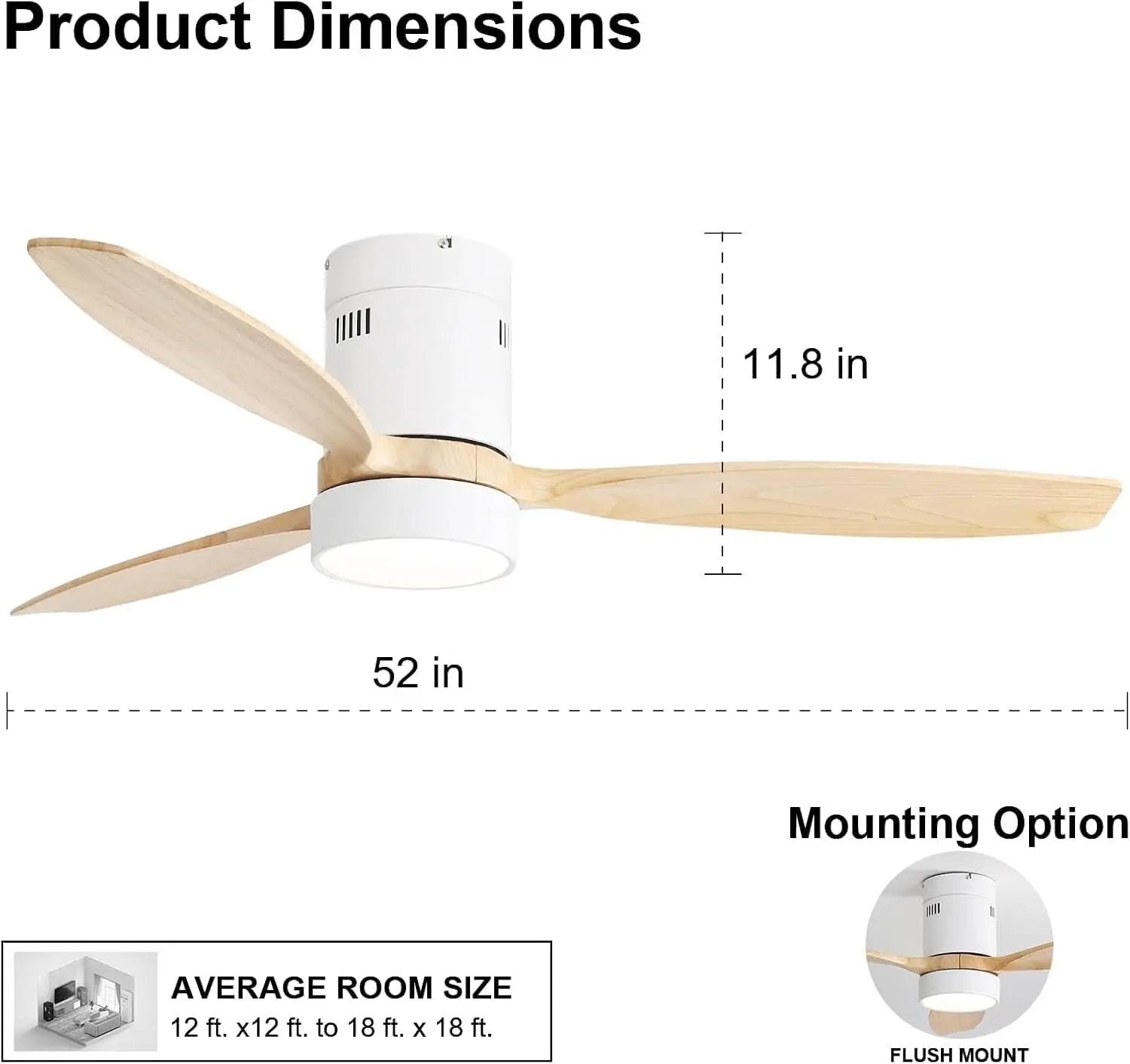52 Inch White Wood Ceiling Fan With LED Light And Remote from PriceLows™