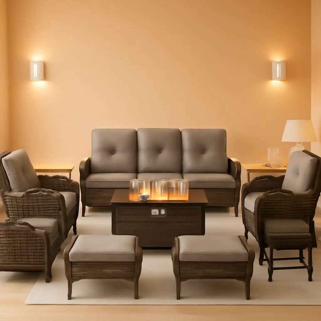 Outdoor Patio Furniture Set With 43In Fire Pit Table Brown from PriceLows™