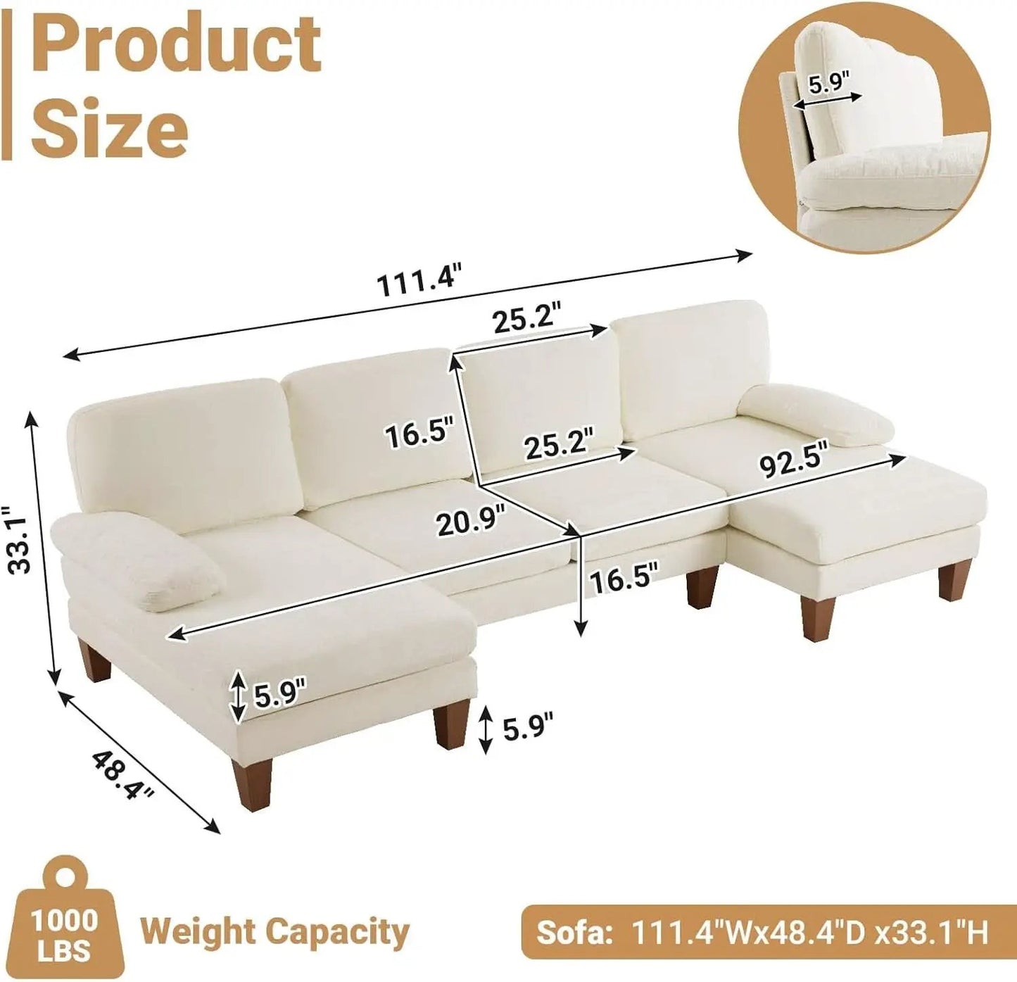 110 Inch Beige U Shaped Sectional Sofa For Living Room With Double Chaise And Comfortable Seating For Gatherings from PriceLows™