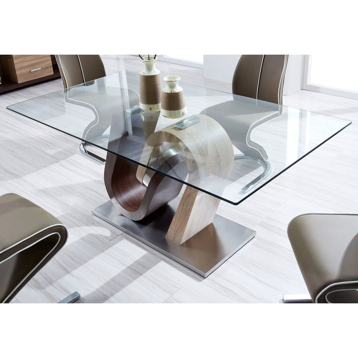 Tony Dining Table | 70.87 x 39.37 x 29.92 in | Walnut & Stainless Steel | Brown / Beige