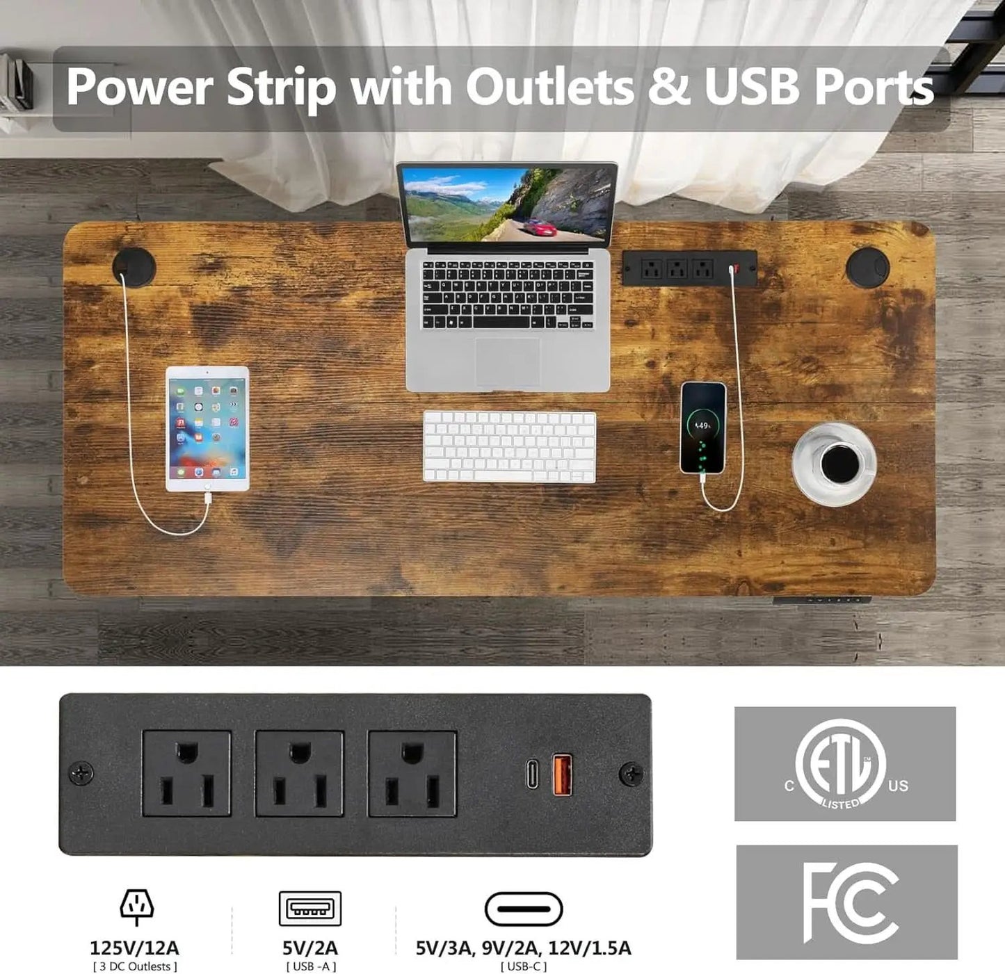 Electric Standing Desk 55 x 24 In With Charging Station from PriceLows™
