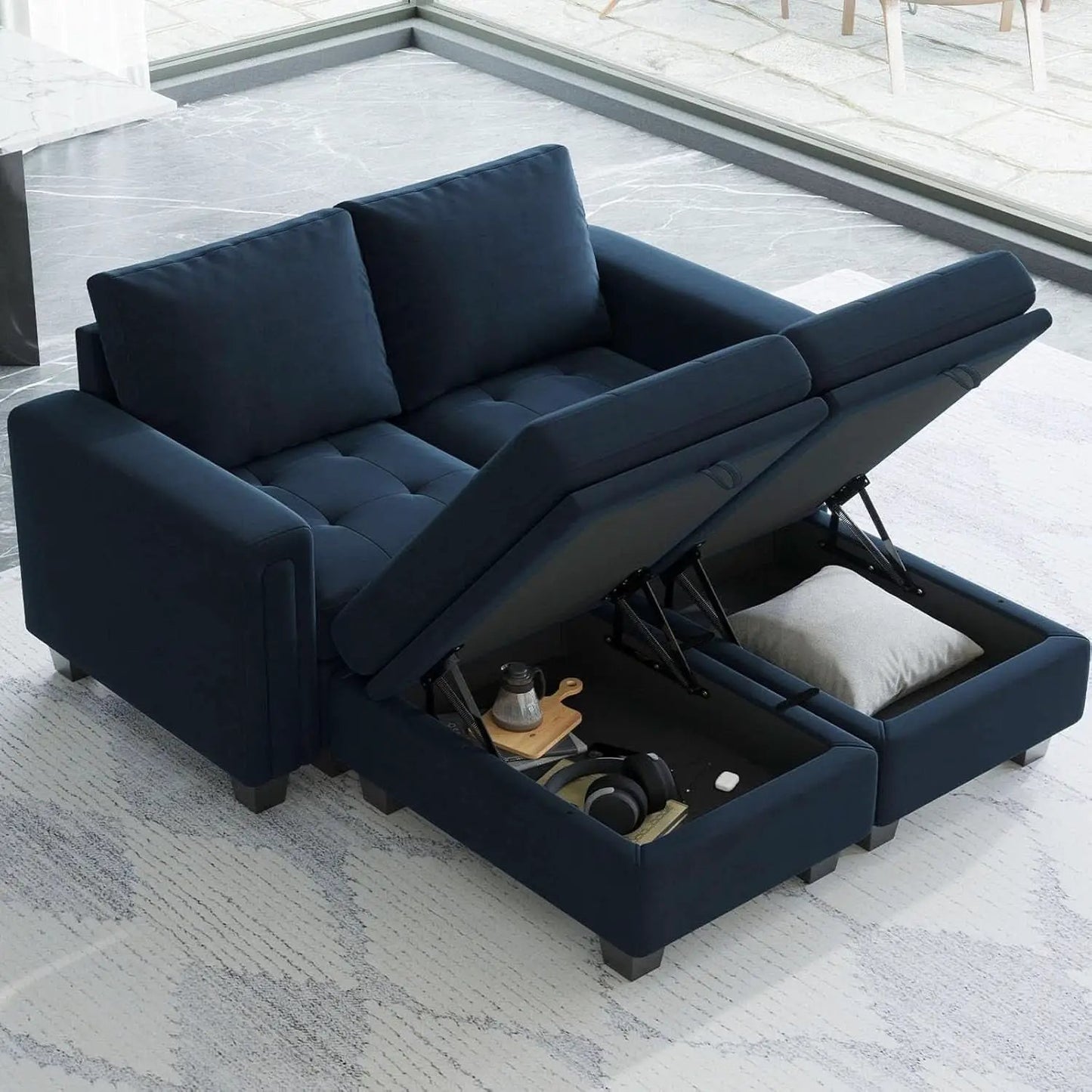 Velvet Modular Sectional Sofa With Storage Sleeper Blue from PriceLows™