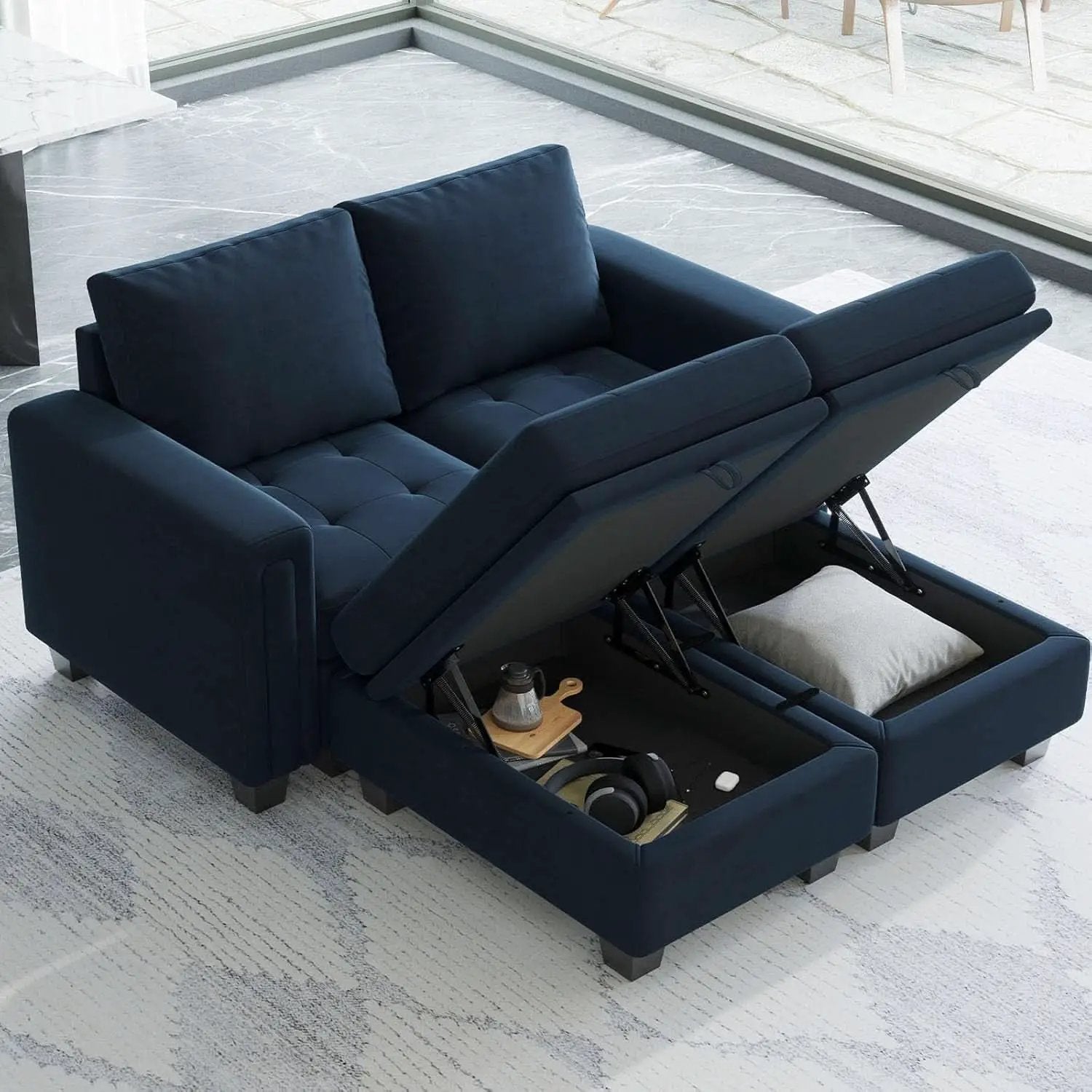Velvet Modular Sectional Sofa With Storage Sleeper Blue from PriceLows™