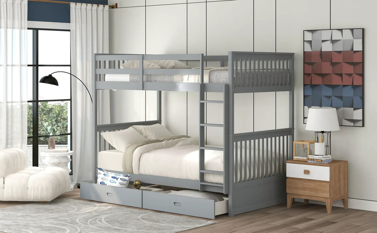 Bunk Bed With Ladders | 2 Storage Drawers | Space-Saving Design | Sleepover Ready