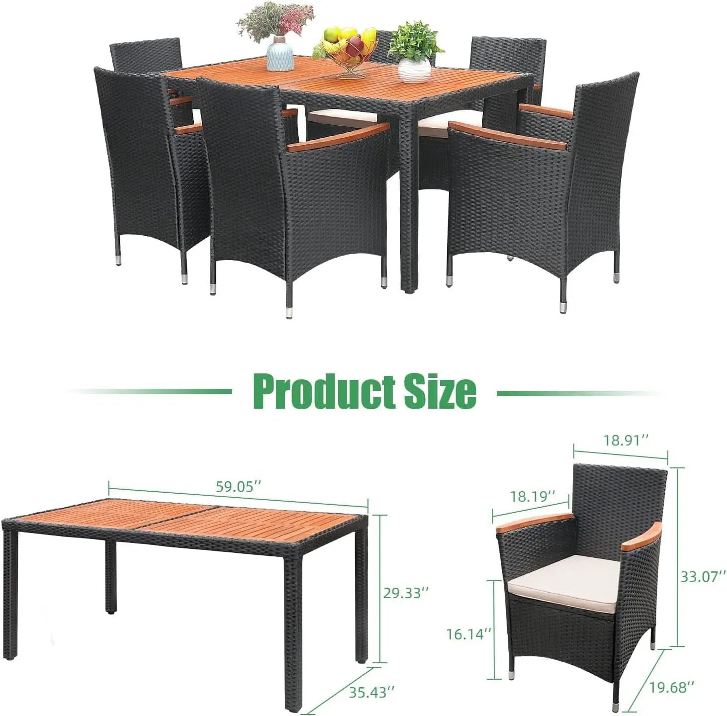 7 Piece Patio Dining Set Acacia Wood Table Wicker Chairs from PriceLows™