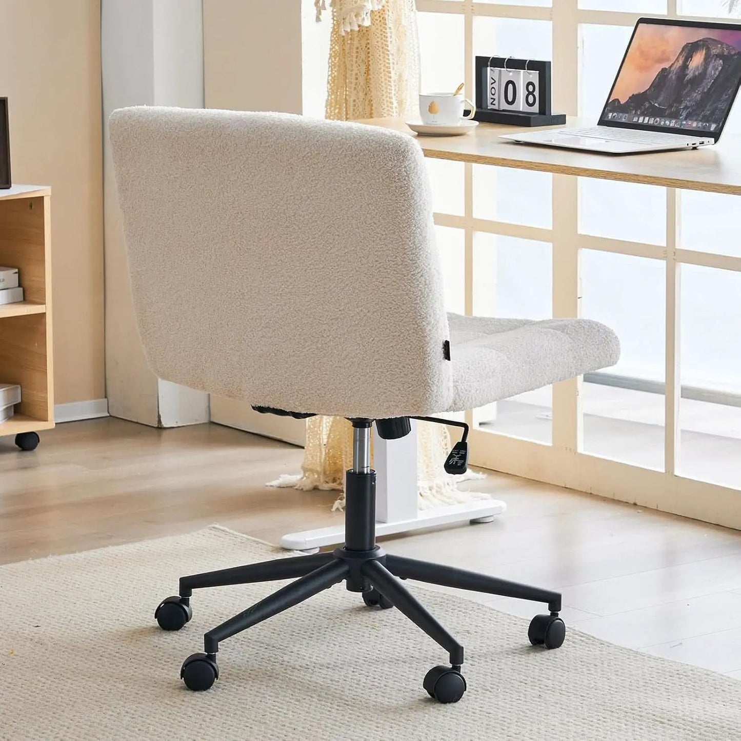 Swivel Faux Fur Armless Desk Chair With Wheels Height Adjustable from PriceLows™