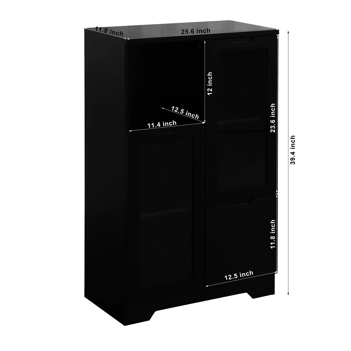 Modern Storage Cabinet | Adjustable Shelves | Double Glass Doors | Gray