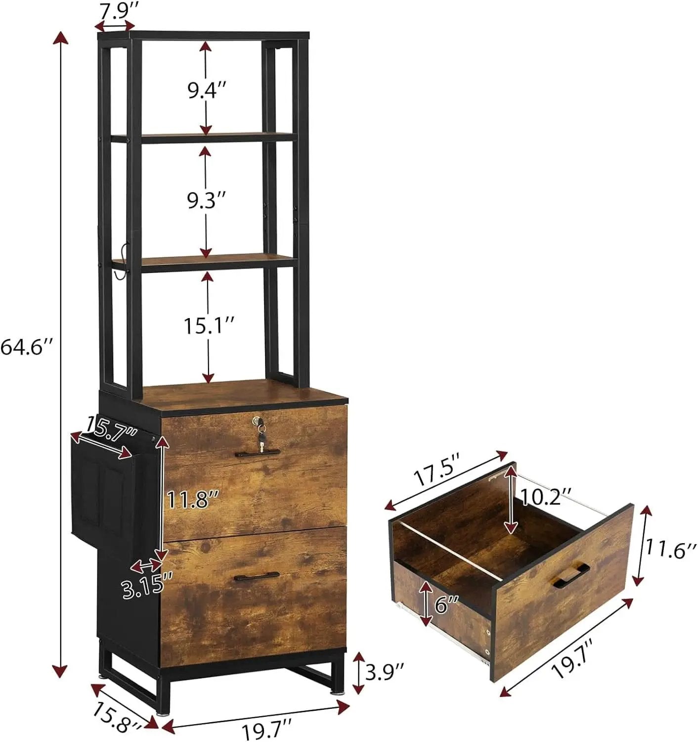 2 Drawer File Cabinet With Lock Rustic Brown For Letter Legal A4 Hanging File Folders Adjustable Shelf from PriceLows™