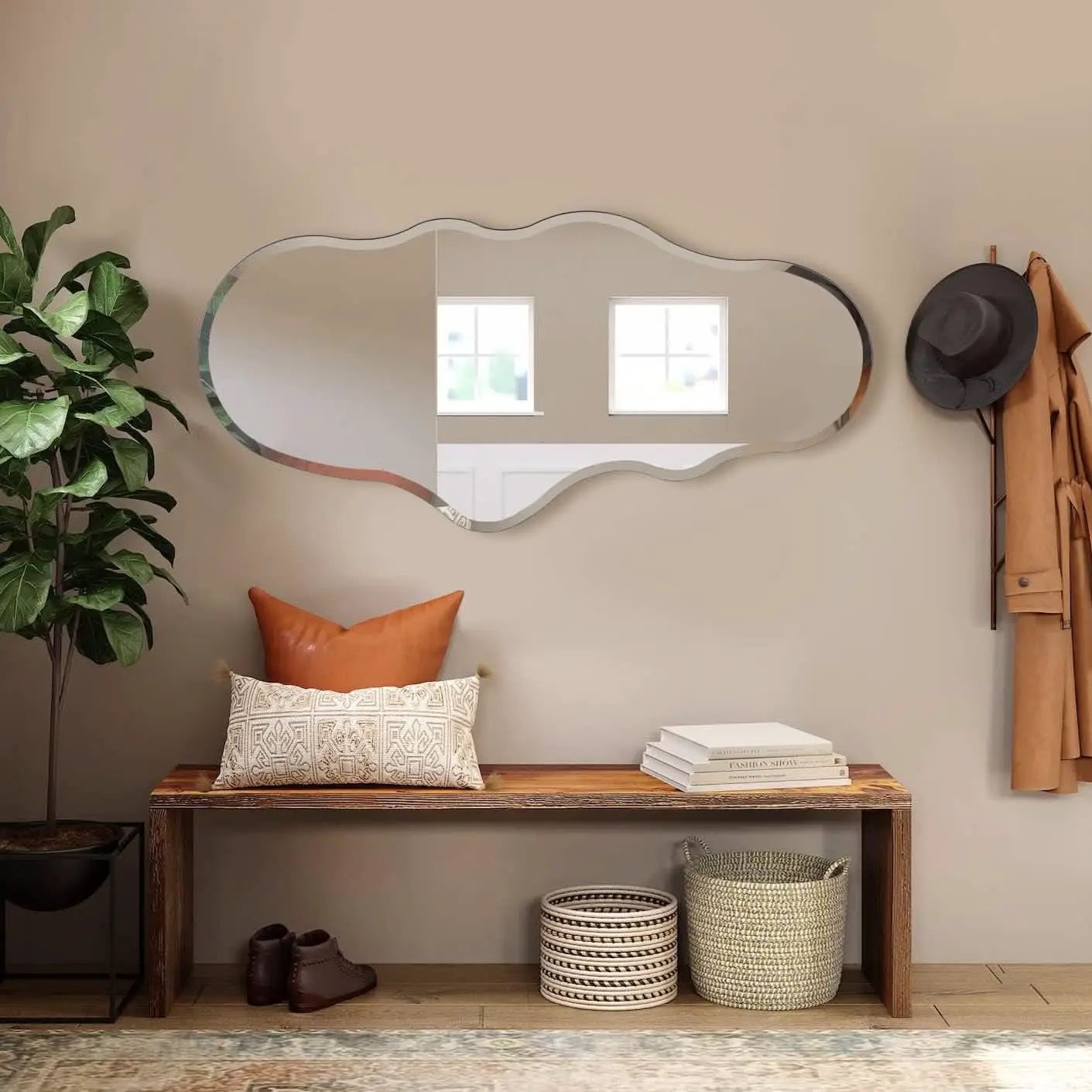 Full Length Wall Mounted Mirror 47x23 Frameless White from PriceLows™