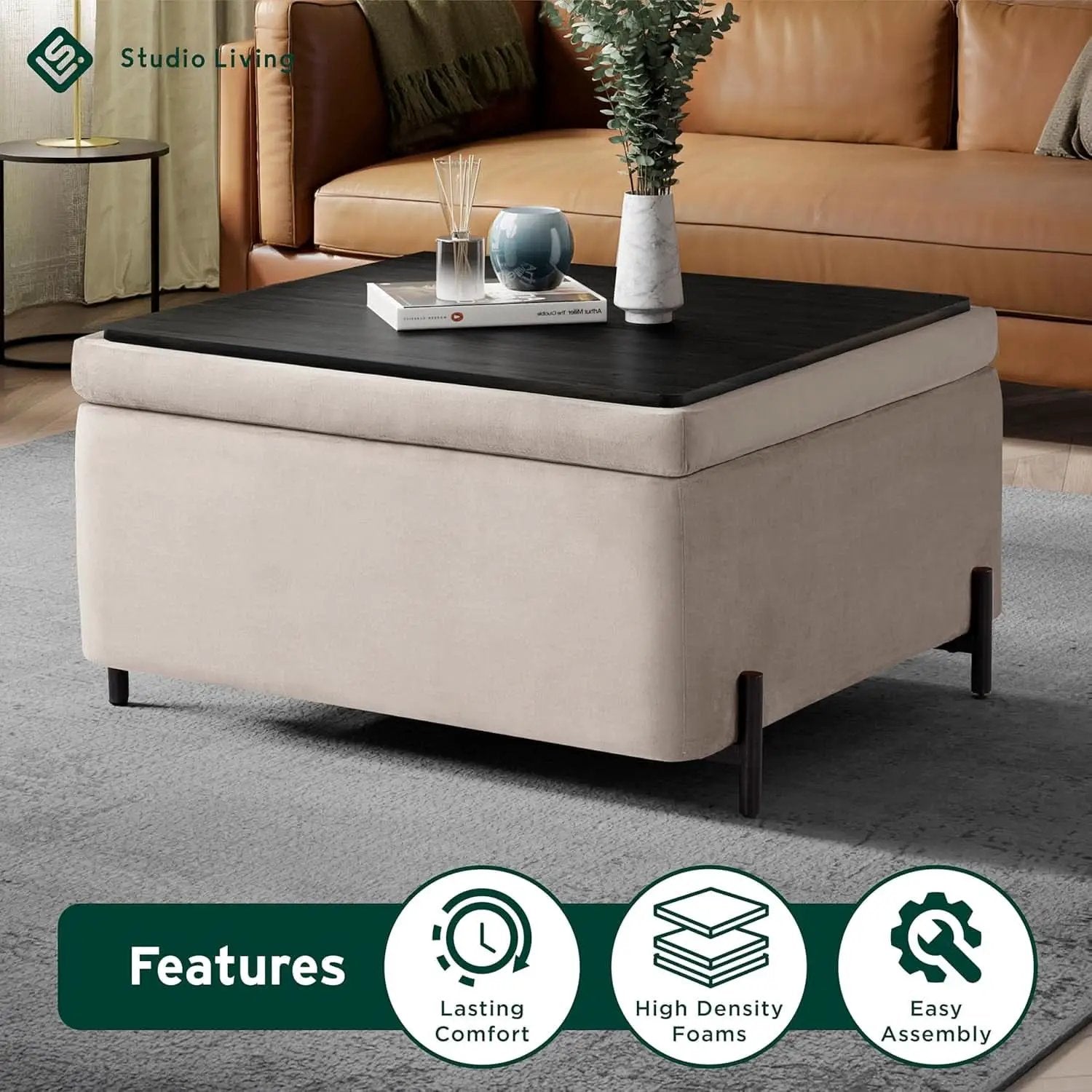 Connor Thirty One Point One Inch Taupe Velvet Storage Ottoman from PriceLows™