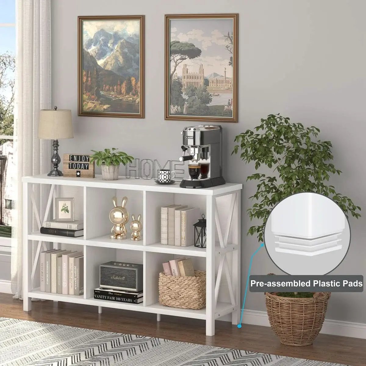 Six Cube Storage Organizer White Oak 47 Inch Bookshelf from PriceLows™