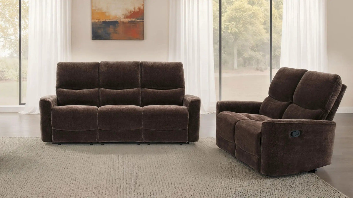 Navarro 2-piece Upholstered Reclining Sofa Set | 2-Piece Set | Chenille & Metal | Dark Brown