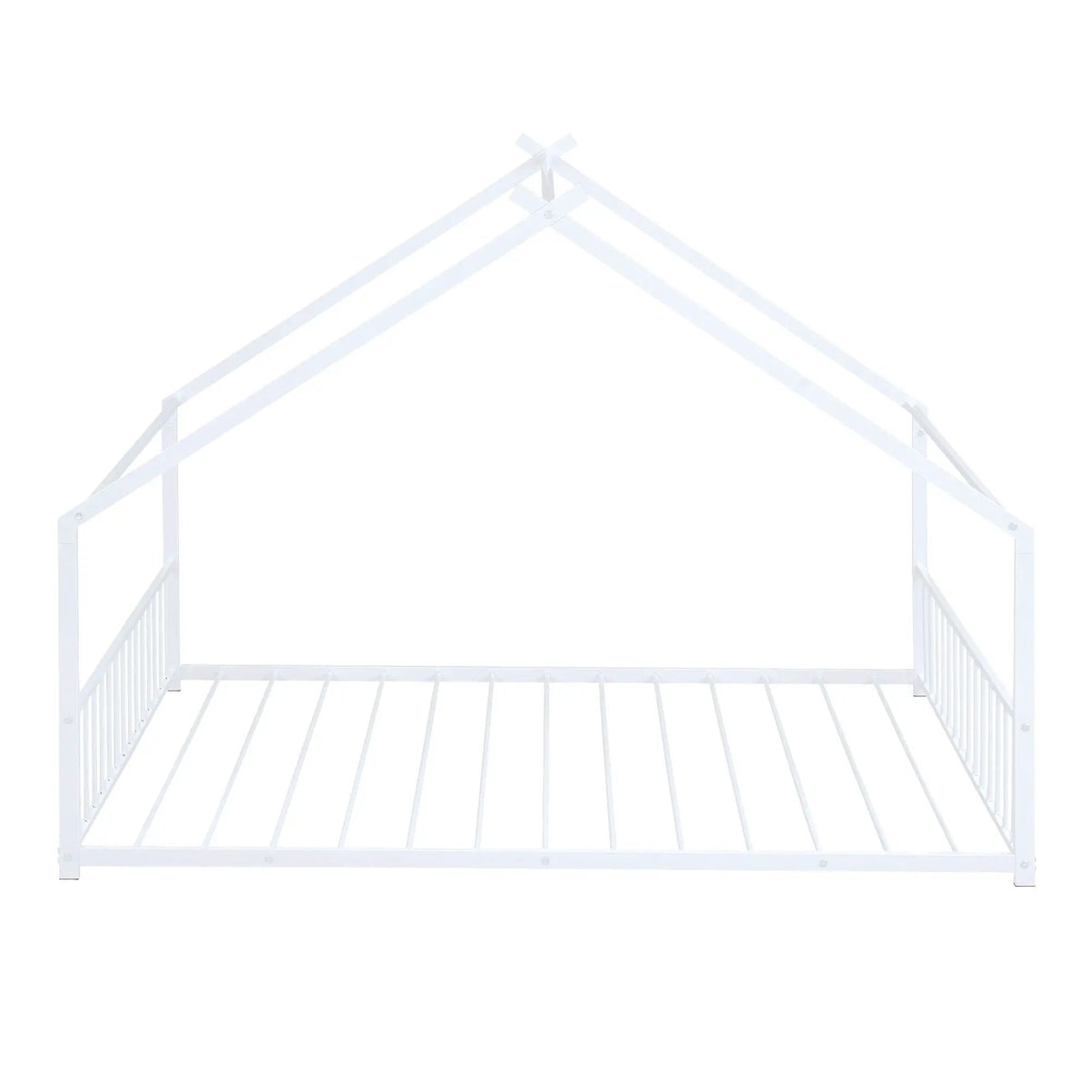 Metal House Bed | Roof Design | Semi-Enclosed Play Space | Contemporary Neutral Finish