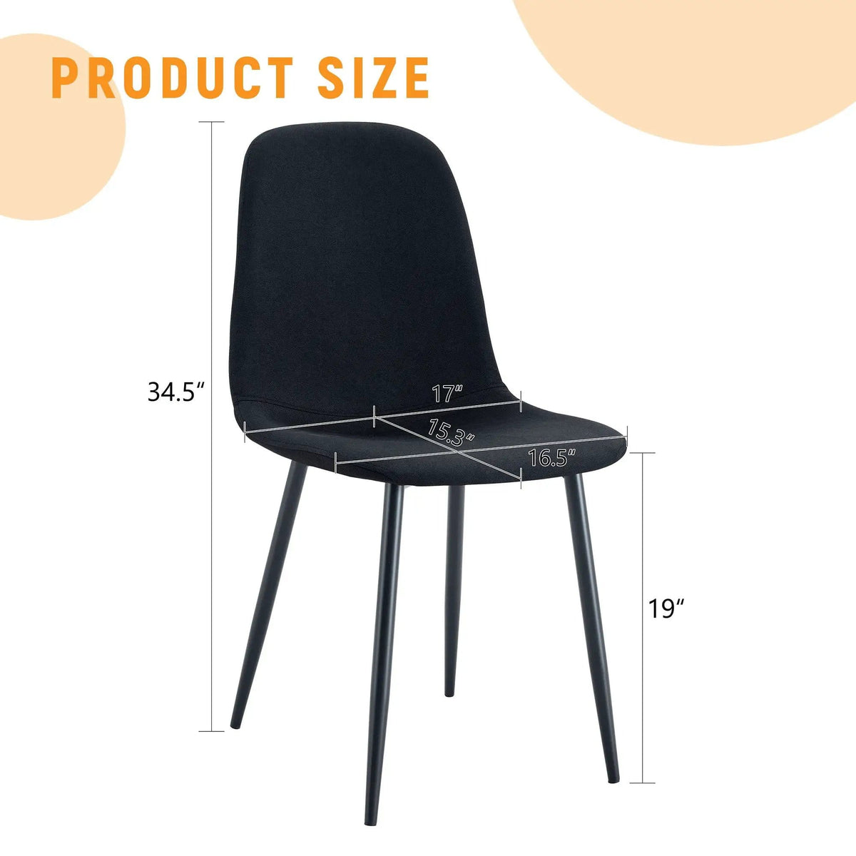 Modern Medieval Style Cushioned Side Chairs Set With Metal Legs For Kitchens | 2 Pieces | Fabric & Metal | Dining Room