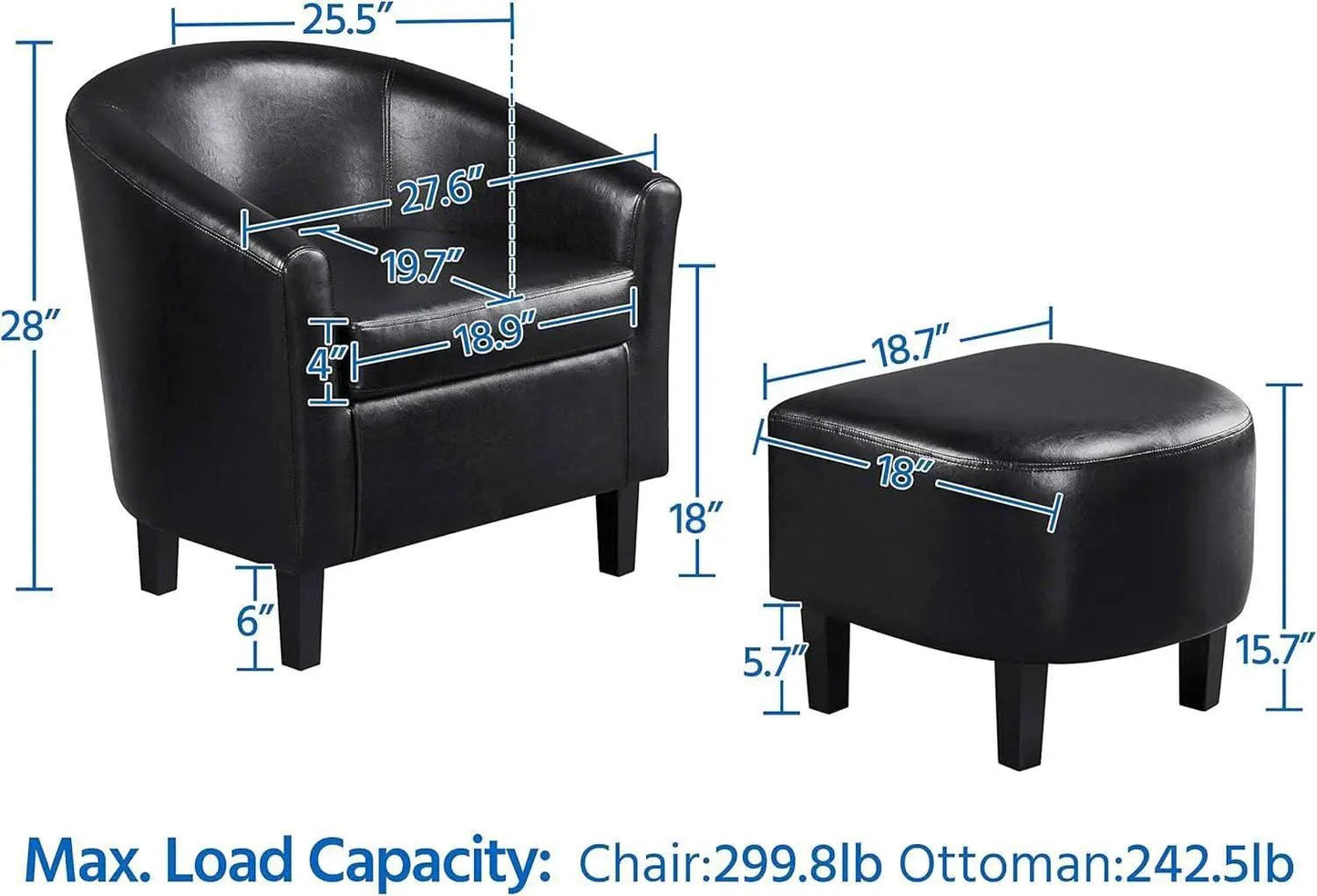Modern Black Faux Leather Accent Chair With Ottoman Set from PriceLows™