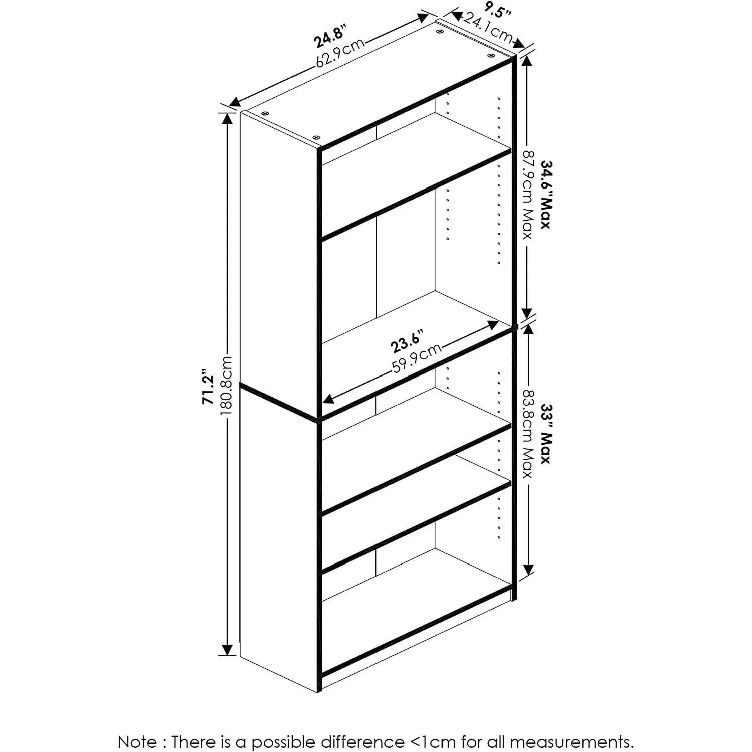 Amber Pine Adjustable 5-Tier Bookcase With Durable Shelves from PriceLows™
