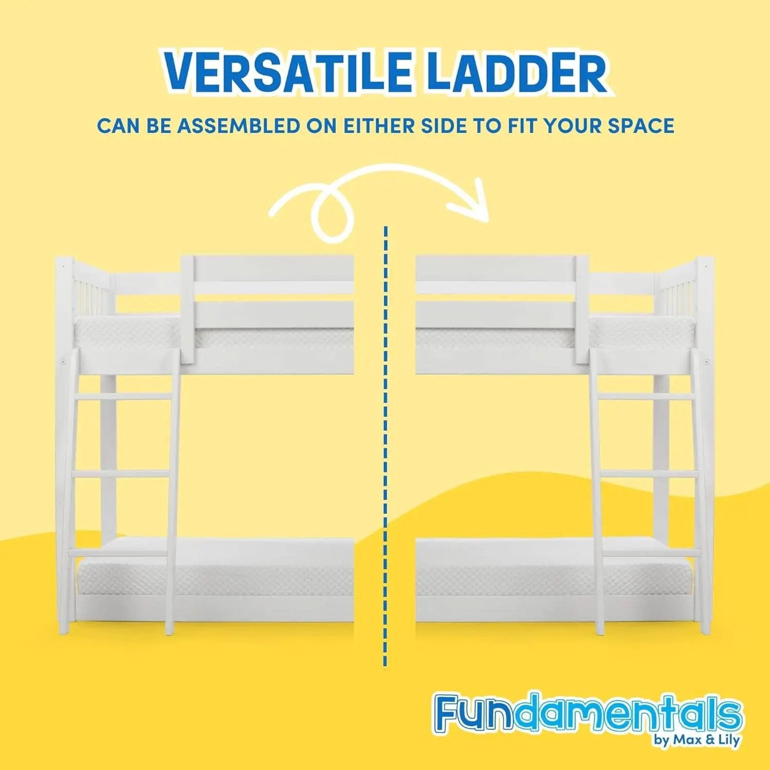 White Twin Low Bunk Bed Solid Wood Frame For Kids Safe from PriceLows™