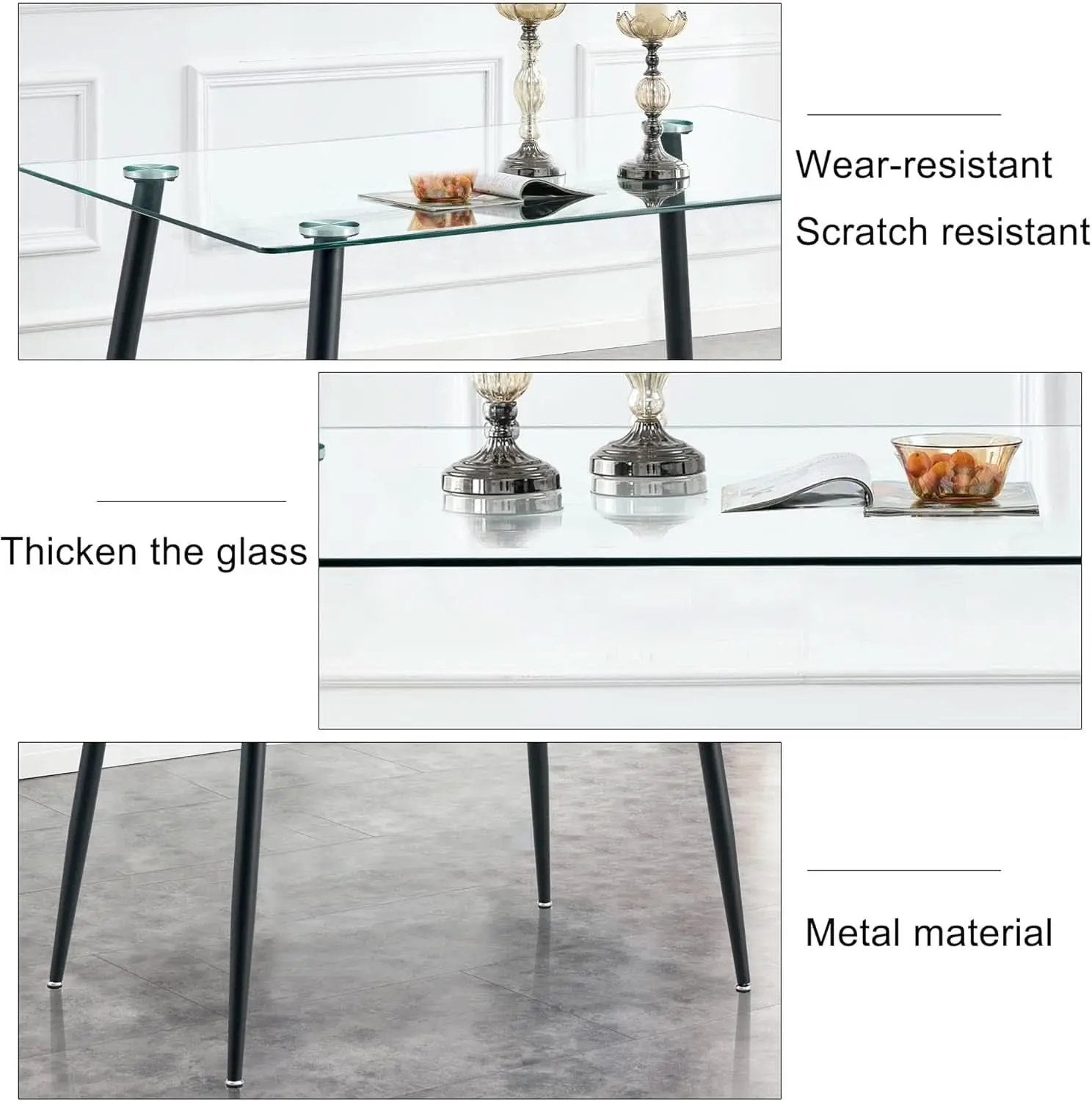 51 Inch Glass Dining Table For 4 With Tempered Glass Top from PriceLows™