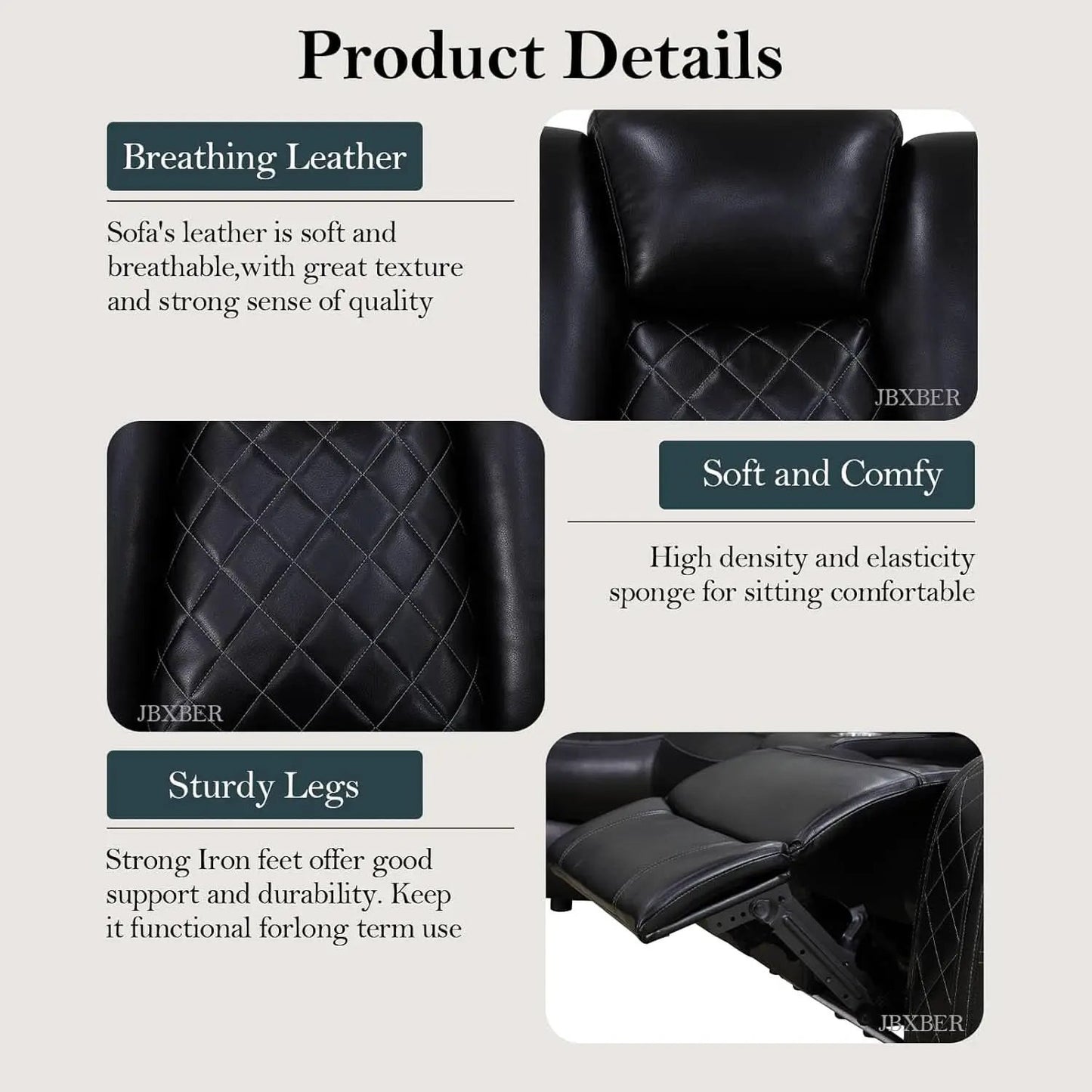 Power Recliner Sectional Sofa Set In Black With Led Lights from PriceLows™