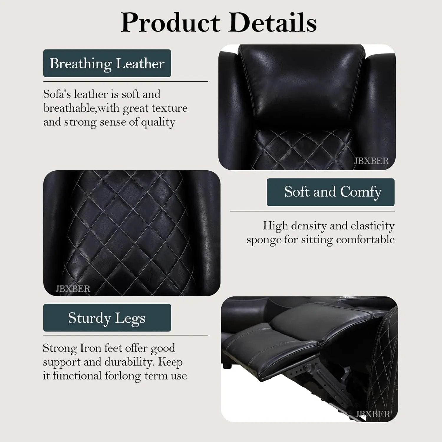 Power Recliner Sectional Sofa Set In Black With Led Lights from PriceLows™