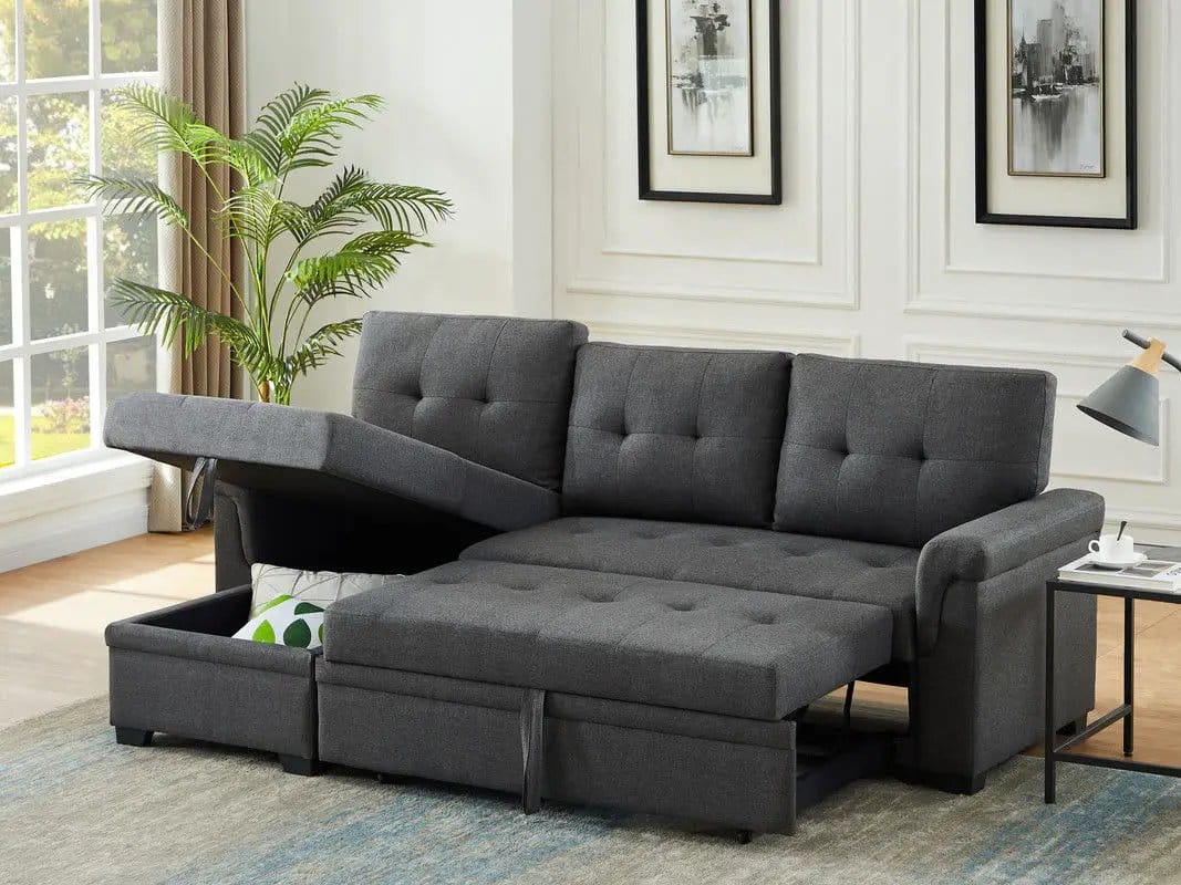 Sierra Reversible Sleeper Sectional Sofa With Storage Chaise | 2 Pieces | Living Room Furniture | Living Room