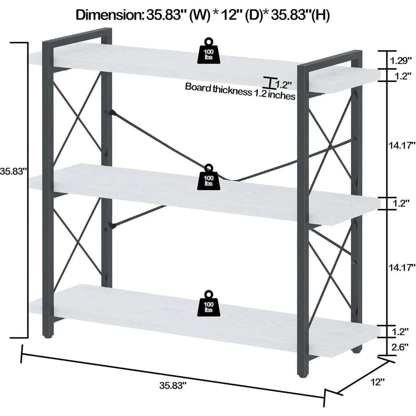Industrial Three Tier Open Bookcase With Metal Frame Sturdy from PriceLows™