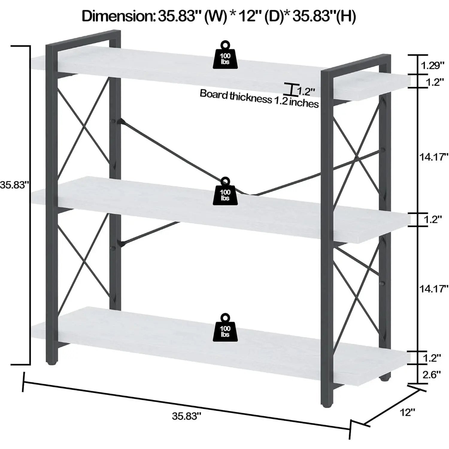 Industrial Three Tier Open Bookcase With Metal Frame Sturdy from PriceLows™