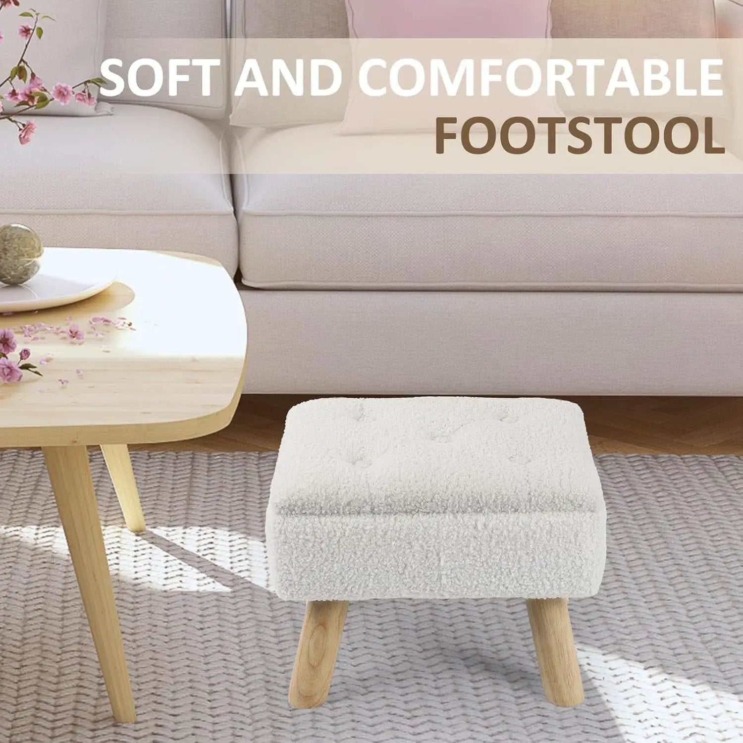 Cream Velvet Storage Ottoman With Extra Cushioning from PriceLows™