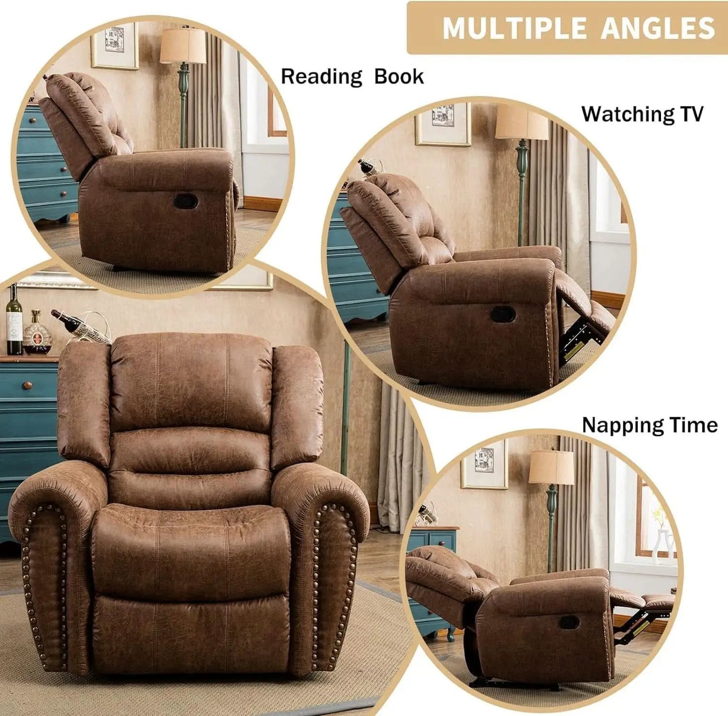 Leather Recliner Chairs Set 2 Nut Brown Manual Recliners from PriceLows™